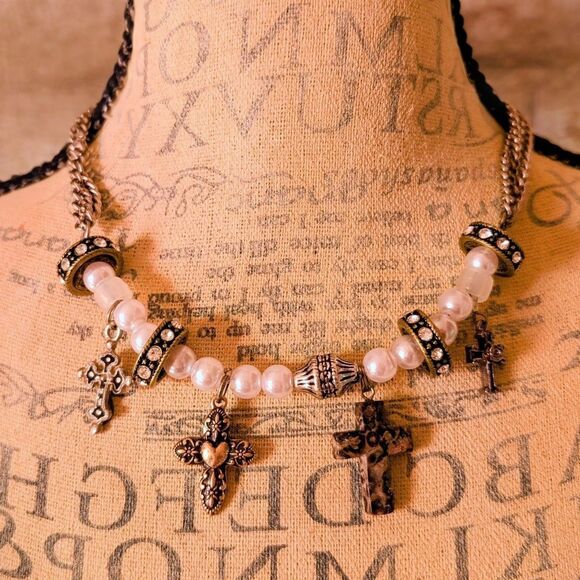 Y2K DIY Mall Goth Rosary Choker Necklace - Picture 2 of 3